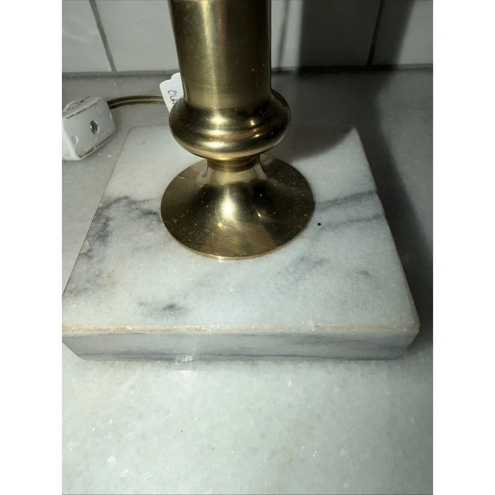 Vintage Marble Base Candle‎ Lamp With Twall Blue Shade